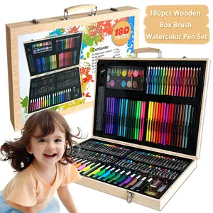 180-Piece Painting Set with Easel, Paints, Colored Pencils, Wooden Storage Box, Ideal Gift for Children & Teenagers