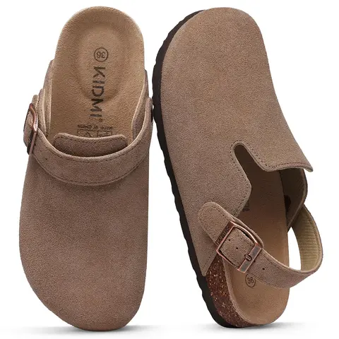 KIDMI Genuine Suede Slingback Clogs for Men | Genuine Leather Casual Shoes for Women with Memory Foam Cushioned Insoles, Adjustable Back Strap Round Toe, Soft Suede, Stylish Everyday Clogs, Cute Trending Shoes for Men, Comfortable Everyday Casual Wear