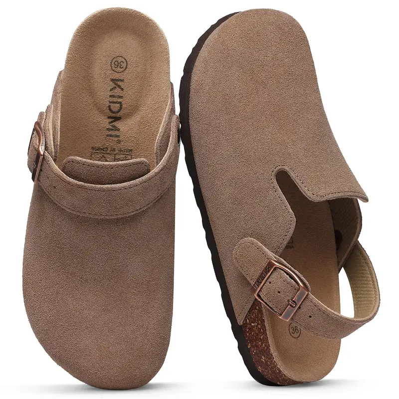KIDMI Genuine Suede Slingback Clogs for Men | Genuine Leather Casual Shoes for Women with Memory Foam Cushioned Insoles, Adjustable Back Strap Round Toe, Soft Suede, Stylish Everyday Clogs, Cute Trending Shoes for Men, Comfortable Everyday Casual Wear
