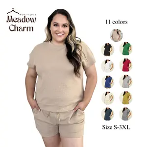 Double Take Full Size Texture Short Sleeve T-Shirt and Drawstring Shorts Set, 11 colors, Basic Comfort Stretchy Womenswear