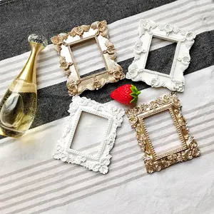 5 pack Mini gold photo frame decoration with back small gold retro flower oval rectangular Baroque style photos frame desktop photo frame suitable for Christmas party decoration