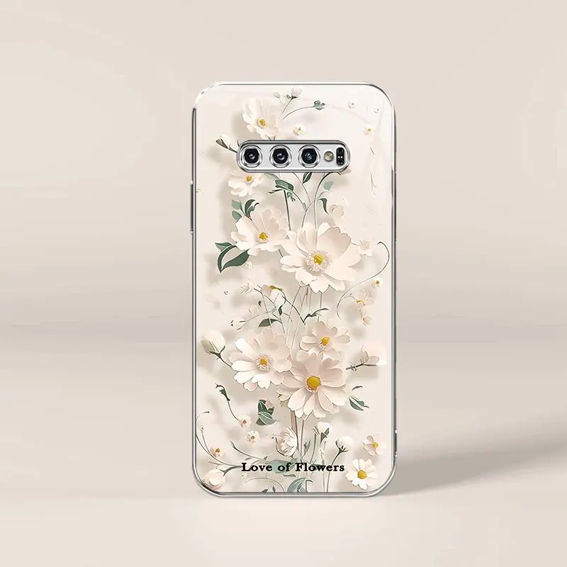 Creative paper-cut flowers for【Galaxy S10】advanced electroplated glass phone case --975