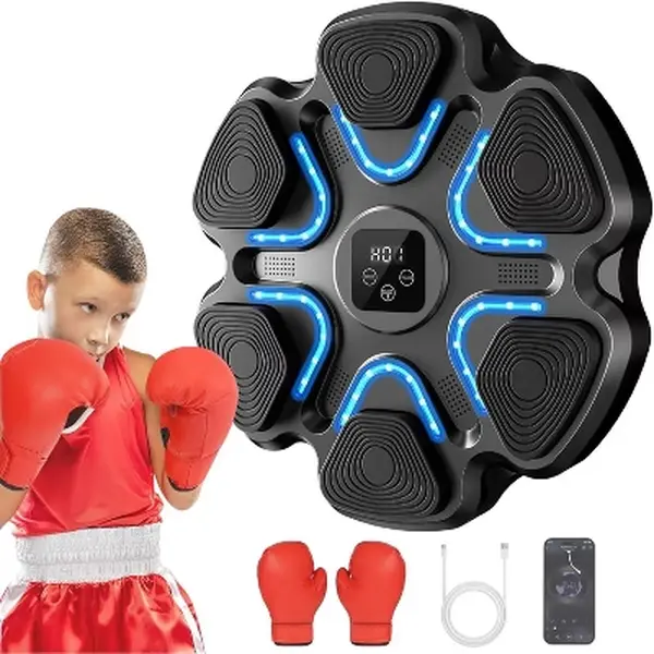 Music Boxing Machine for Kids & Adults, Wall Mounted Boxing Trainer with LED Targets, 9 Modes & 9 Speeds, Bluetooth Music Boxing Pad with Gloves, Home Exercise Equipment Stock Up