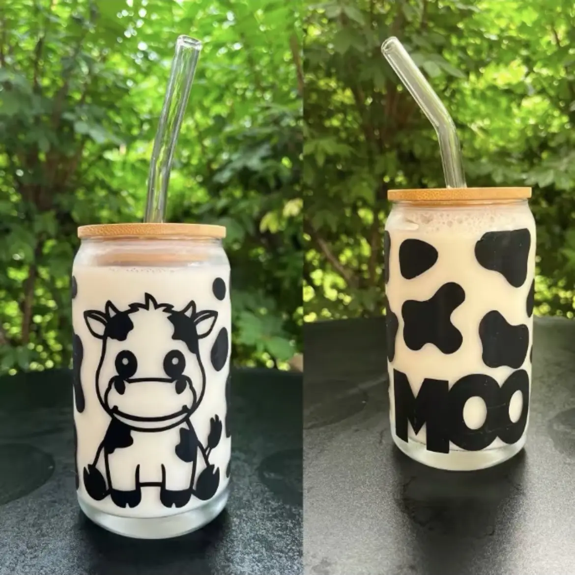 Cow Cup  Reusable Glass Cup Drinkware with Bamboo Lid Glass Straw