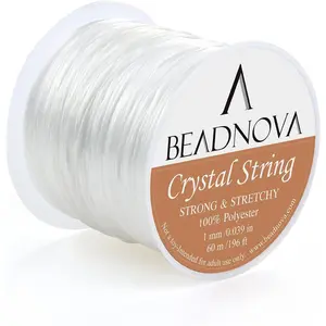 BEADNOVA 1mm Elastic Stretch Crystal String Cord for Jewelry Making Bracelet Beading Thread 60m/roll (Clear White)