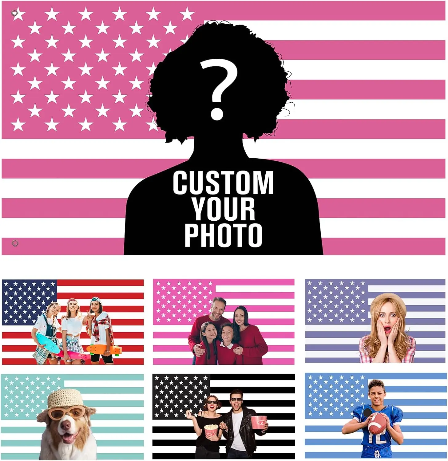 Custom 3x5 Ft Pink American Flag Durable Decorative Tapestry - Customizable Photo Personalized Banner, Wrinkle Resistant, All Over Print, Indoor/Outdoor, Living Room Bedroom Home Decor