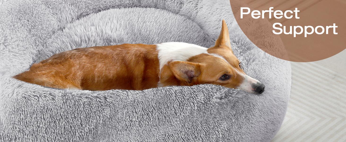 JOLLYVOGUE Small Dog Bed, Calming Soft Anti-Anxiety Donut Cat Bed, Washable Round Fluffy Cushion for Small and Medium Pets (20")