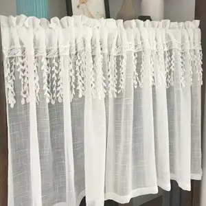 1 Pc White Willow Leaf Short Window Curtain Valance, Sheer Curtain, European Style Small Window Curtain, Kitchen Curtain, Partition Curtain, Nordic Home Decor