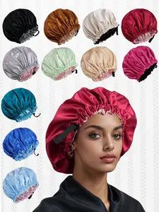 Handmade Sage Lilac Reversible Satin Adjustable Hat, Dual Color Design, Elegant Protective Night Cap, Unisex Silk Sleep Cap