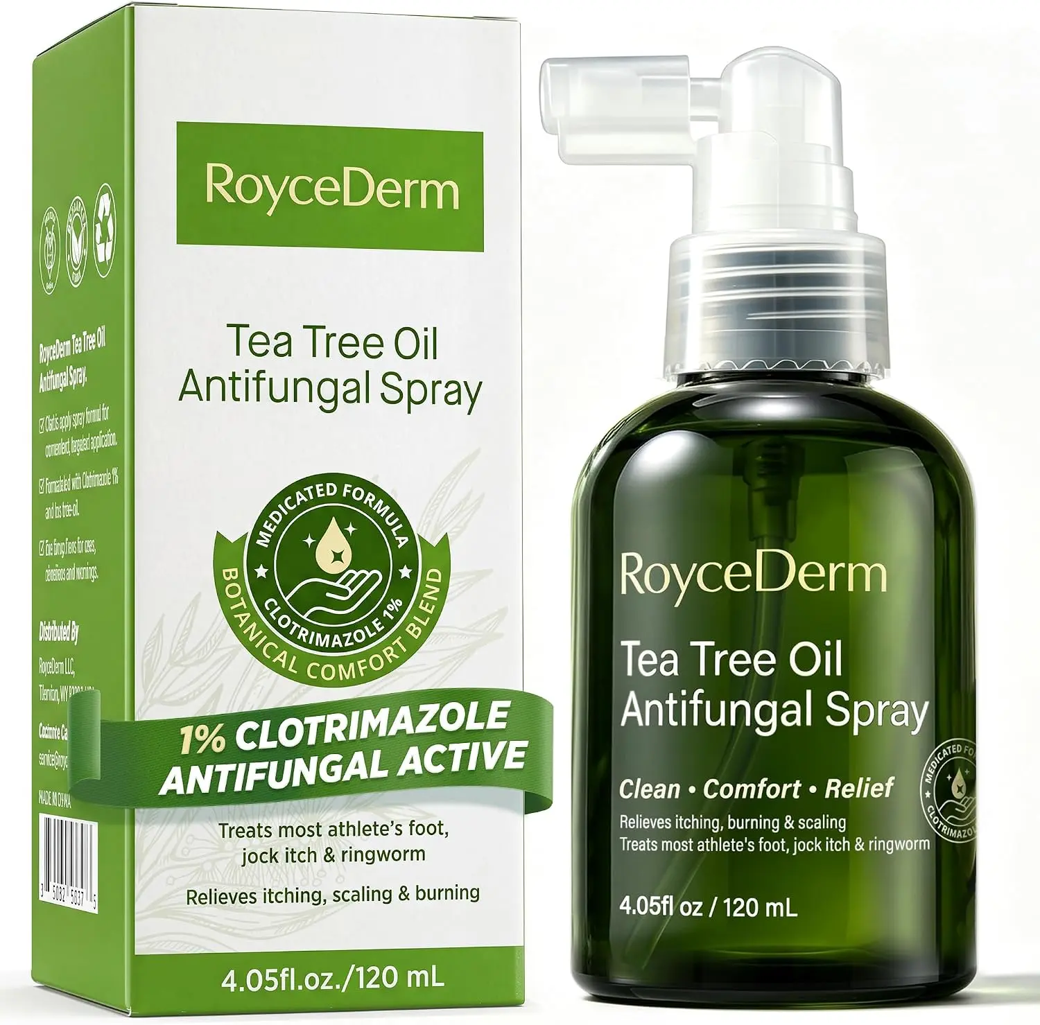 Clotrimazole 1% Antifungal Spray for Athlete's Foot, 4.05 fl oz | Tea tree oil; jock itch & ringworm treatment; itching, burning & cracking relief