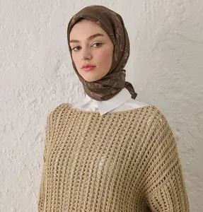 Patterned Viscose Cotton Square Hijab Ruby - Coffee