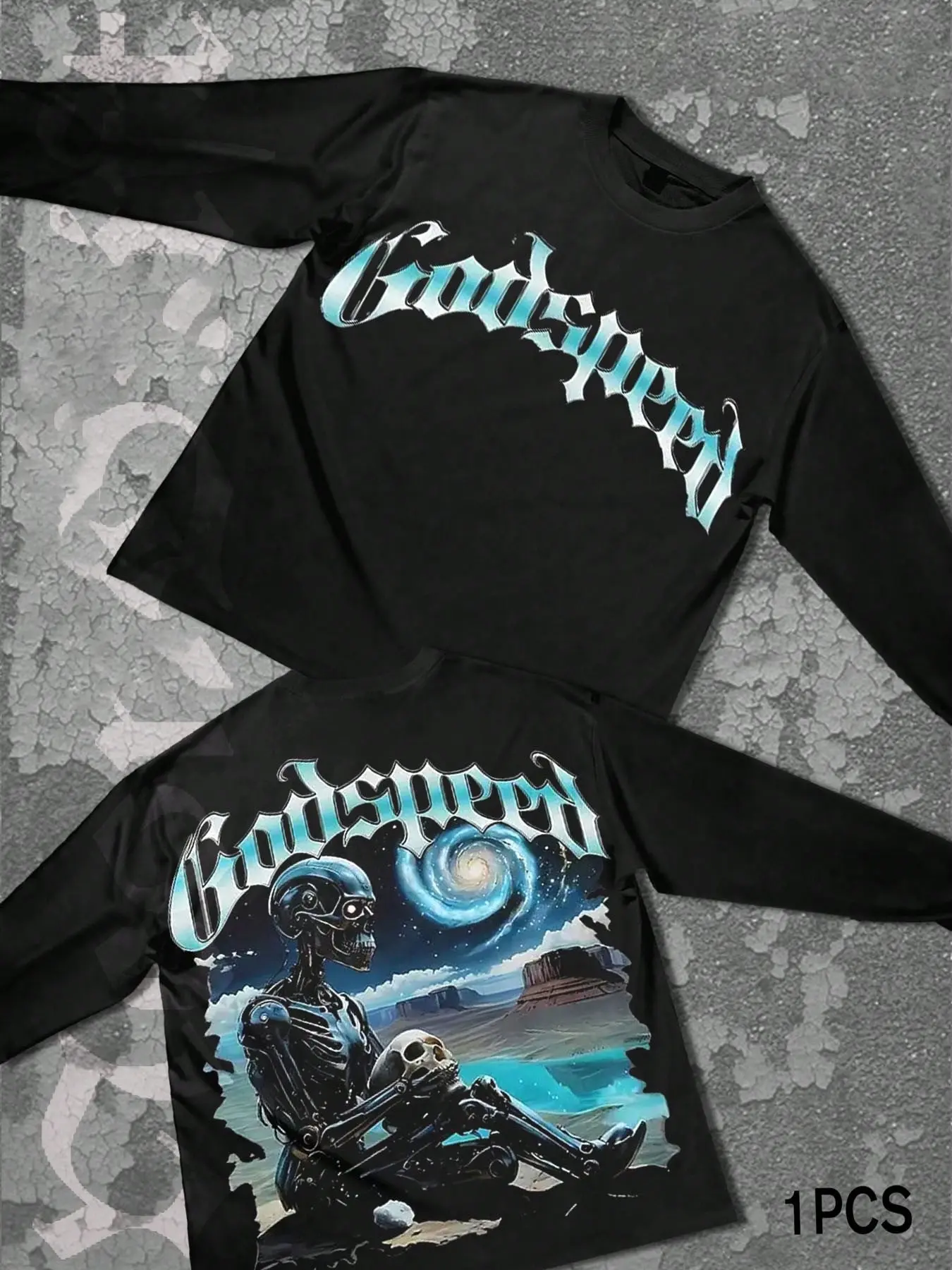 Men's Oversized Graphic Long Sleeve T Shirt Vintage Washed Streetwear Tee Casual Loose Fit Crewneck Cotton Gothic Skeleton Print Harajuku Y2K Hip Hop Pullover Graphic Shirt for Men Lightweight Breathable Fashion Top for Daily Wear
