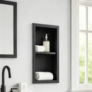 Cxforste Stainless Steel Shower Niche No Tile Needed Recessed with Two-Tier Shelves, 24" x 12" Recessed Wall Niche Shelf for Bathroom Storage Black