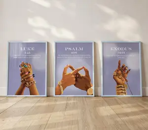 Set of 3 Lavender Christian Wall Art Prints, Bible Verse Posters, Black Girl Faith Artwork, Inspirational Scripture Decor for Girl Room or College Dorm
