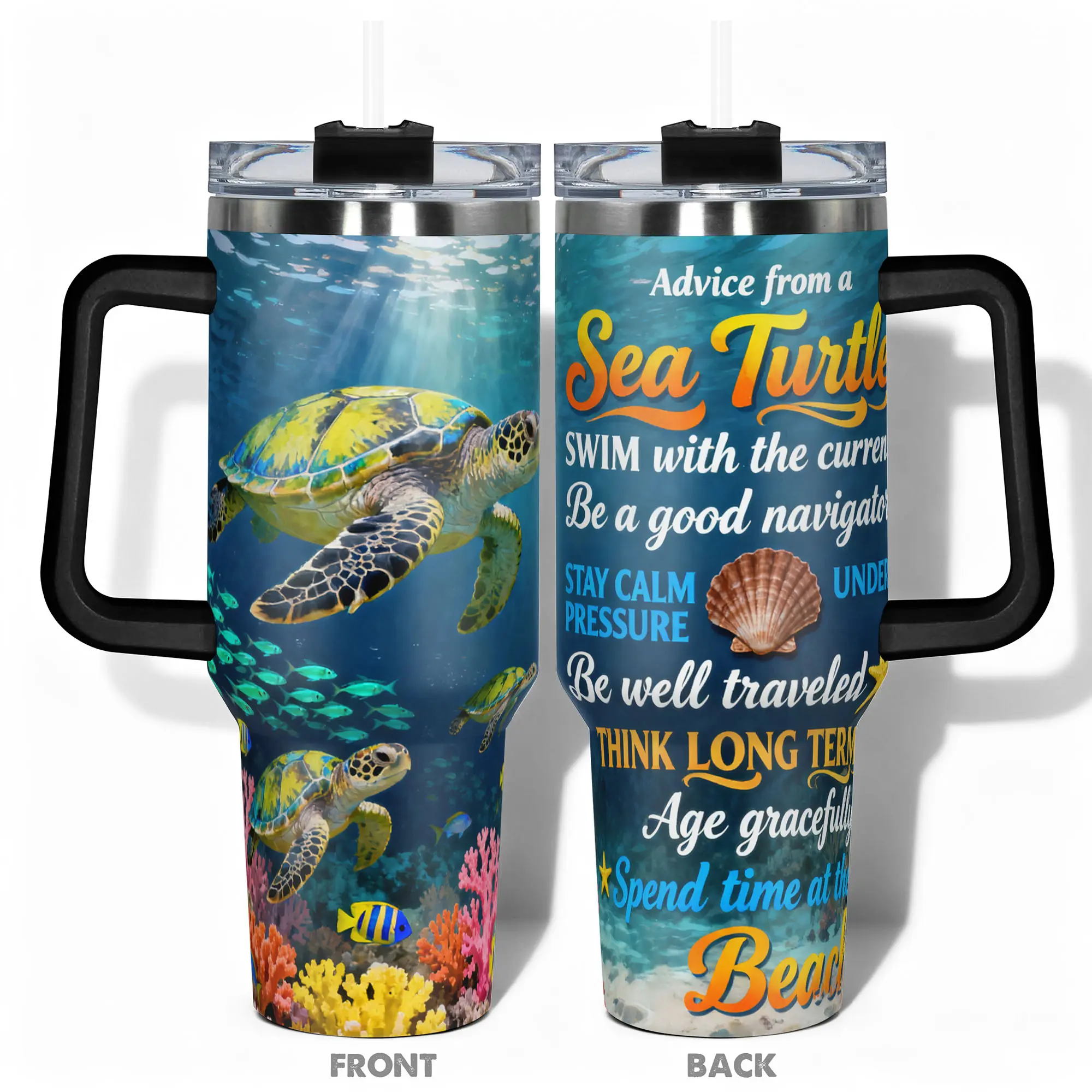 1pc Stainless Steel Cup 40oz/30oz/22oz Water Bottle, Insulated Tumbler, Insulated Travel Drinkware, Design With Sea Turtle Motivational Quotes Double-layer insulation Leakproof Large Capacity, Gym, Hiking, Travel Ideal Birthday Chri