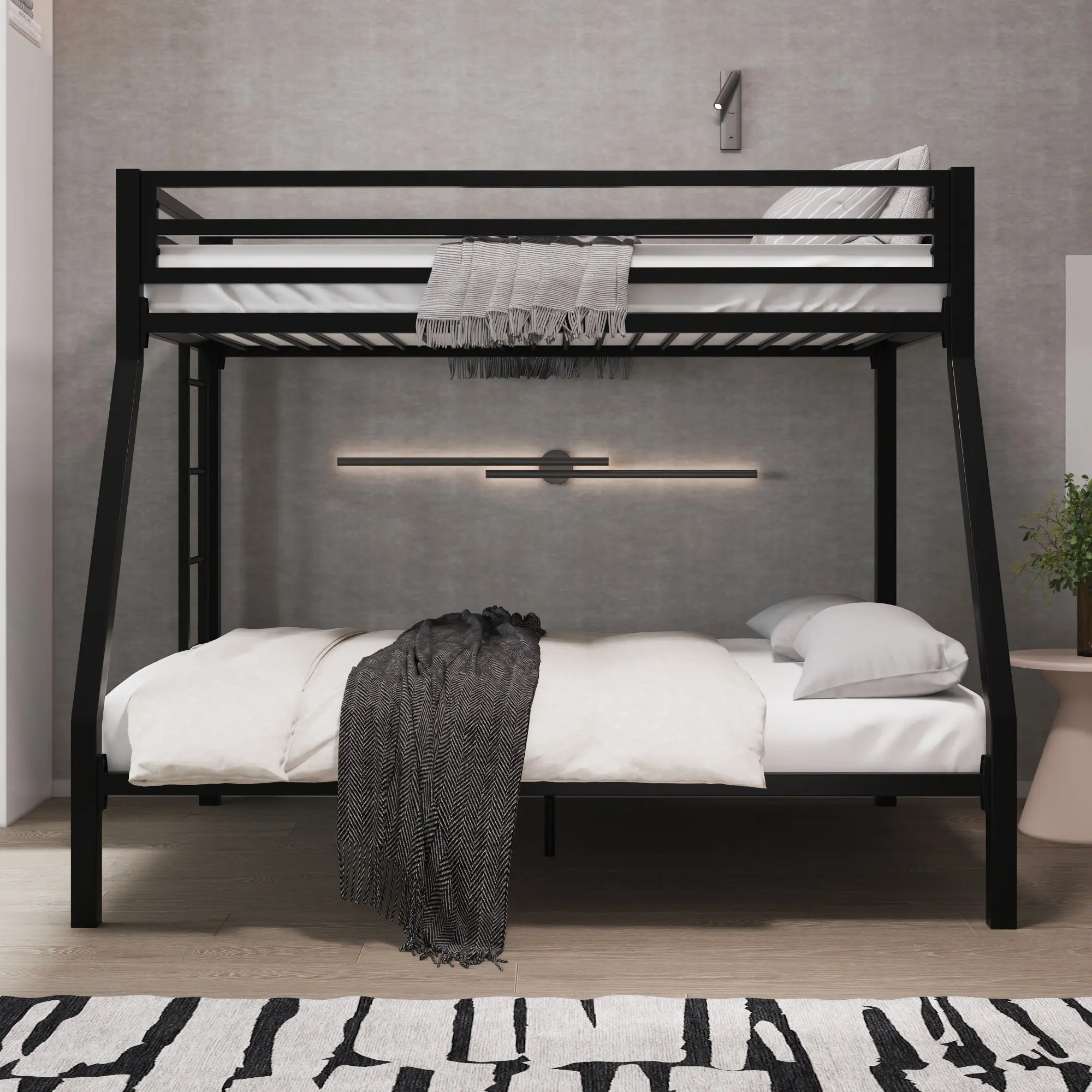 Allewie Twin Over Full Metal Bunk Bed - 【Frame Only No Mattress】Removable Stairs & Heavy Duty Frame with 12" Underbed Storage, Black/White, #TikTokShopfalldealsforyou, Metal Loft Bed, Heavy Duty Bunkbeds