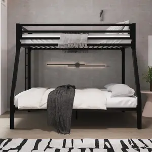 Allewie Twin Over Full Metal Bunk Bed - 【Frame Only No Mattress】Removable Stairs & Heavy Duty Frame with 12" Underbed Storage, Black/White, #TikTokShopfalldealsforyou