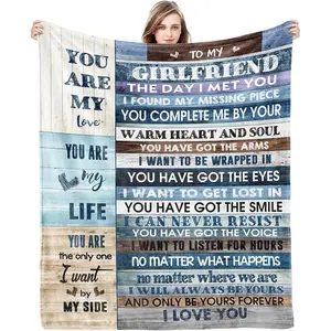 Valentines Day Gift to My Girlfriend Blanket Girlfriend Gifts I Love You Blessing Sweet Sayings Quote Throw Blankets Birthday Gifts for Her Anniversary Soft Blankets for Bed Sofa and Couch 60x50 inch