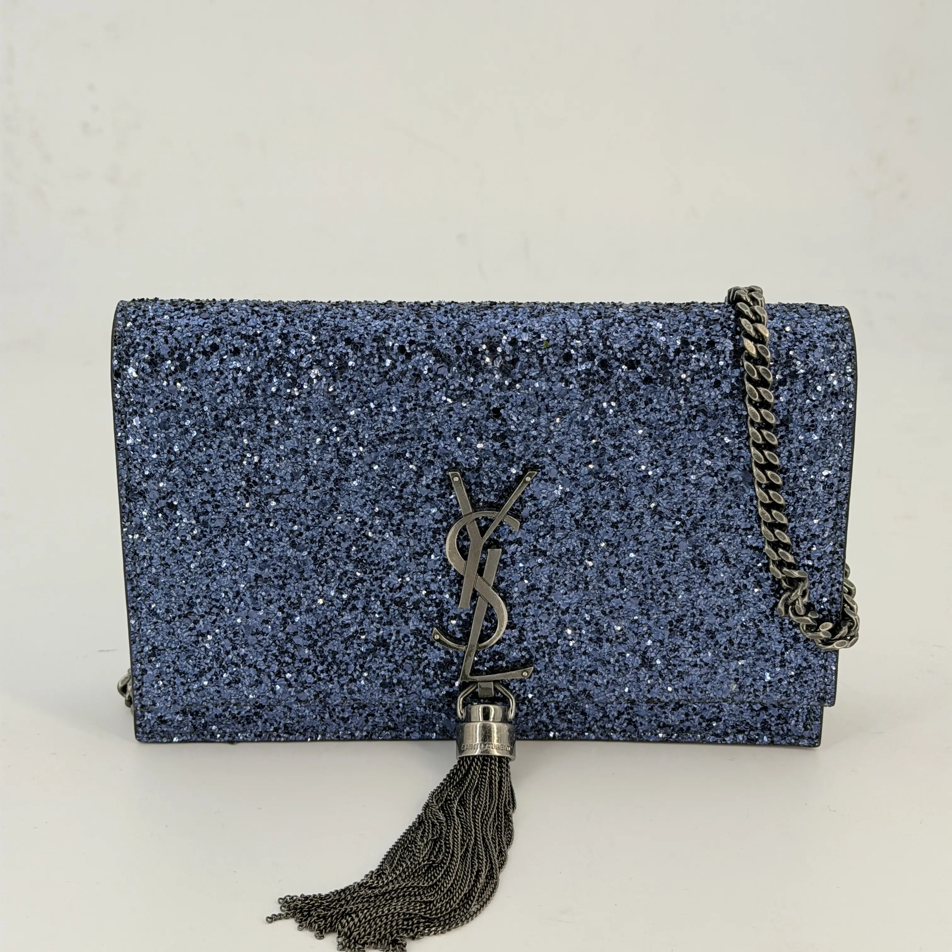 Pre-owned Yves Saint Laurent leather Crossbody Bags YSL Saint Laurent Glitter Kate Blue Crossbody Bag