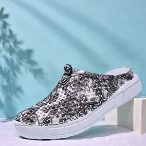 Chinese Porcelain Pattern Women's Mules, Trendy Oriental Aesthetic Slip On Clogs, Soft Lightweight Casual Slippers for Young Women, Perfect for Daily Life Beach Pool and Outdoor Activities,Super Breathable Cloud Slides