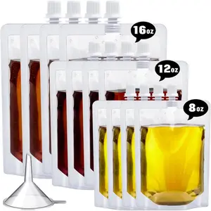 12PCS Reusable Leak-Proof BPA-Free Plastic Drink Flasks Juice Travel Bags, 8OZ 12OZ 16OZ Available for Outdoor Sports Concerts Travel Events