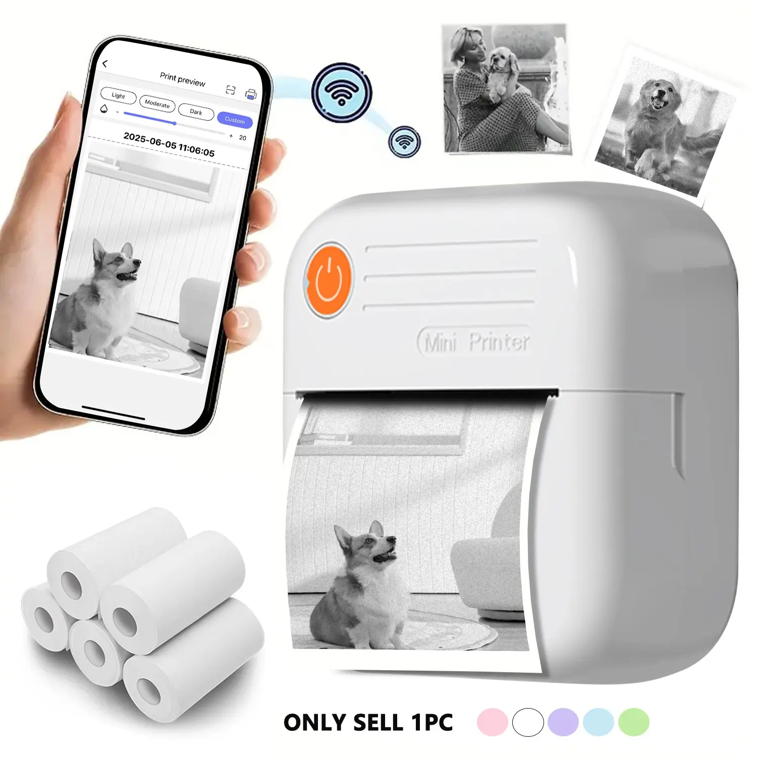 Mini Wireless Thermal Printer – Inkless & Pocket Size, Portable Printer for Photos, Notes, Memos, Lists & Diaries, for DIY Gifts, Journaling & Organization, Wireless Compatible with iOS & Android, for Home, Office & School