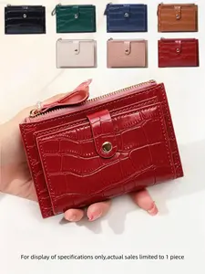 Women's Short Two Fold Wallet With Crocodile Pattern, Coin Purse, Zippered Coin Pouch, Snap And Zipper Closure, PU Leather Material, Multi Slot Card Bag, Compact And Portable Daily Accessories, Ideal Gift