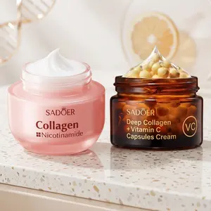 Collagen Nicotinamide & Vitamin C Capsule Cream Combo Set | Advanced Moisturizing & Firming Formula | Deep Hydrating K-Beauty Facial Care for All Skin Types