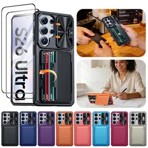 Vizvera for Samsung Galaxy S26 Ultra RFID Theft-Proof Wallet Case with Card Holder (4 Cards), Sliding Camera Cover, Kickstand, Rugged Shockproof Protection + 2 Tempered Glass Screen Protectors