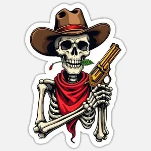 Skeleton Cowboy Sticker – Skull Gunslinger Western Outlaw Vinyl Decal for Laptop Water Bottle Car
