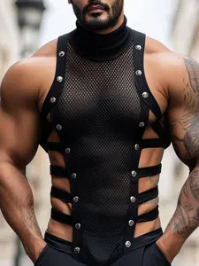 INCERUNSHOP Men's Sexy Solid Color Basic Fashion Sleeveless Tank Top, Street Style Decomposed Mesh Patchwork Shirt, Perfect for Streetwear or Party