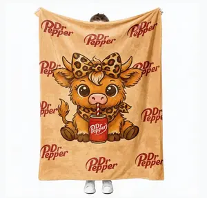 Cartoon Cute Highland Cow Pattern Blanket Dr Pepper Soft Warm Throw Blanket Warm Nap Blanket for Home Office Travel Camping Gifts Cozy Lightweight