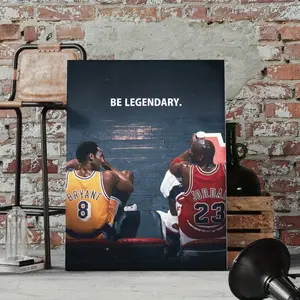 Kobe & Jordan "Be Legendary" Black Flash Style Wall Flag Canvas Painting Fans Mid-century Modern Aesthetic Home Decor Wall Art Decoration Basketball Legend Art Print Poster