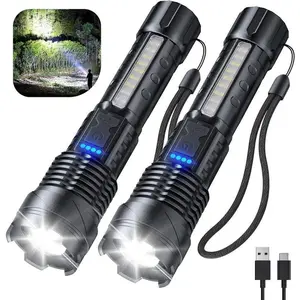 Laser Flashlight High Lumens Rechargeable, Super Bright Led Flashlights with 7 Light Modes, IPX4 Waterproof, Powerful Handheld Flash Light for Camping Home Emergencies
