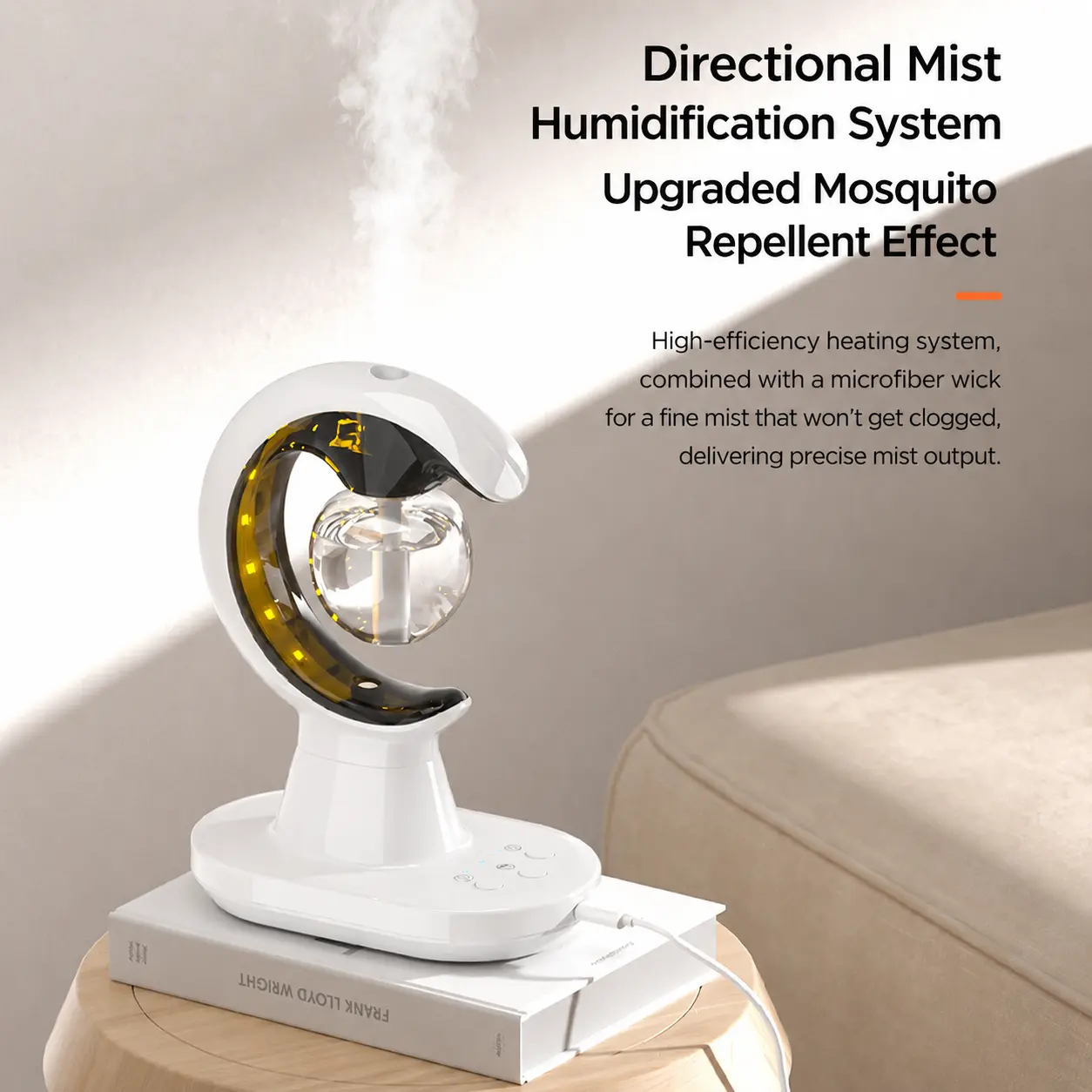 Crescent Moon Shape Air Humidifier with Floating Transparent Water Tank, Constant Humidity Control Mist Diffuser, Color Changing LED Night Light, Ultra Quiet Desktop Humidifier for Bedroom, Office, Nightstand Home Decor