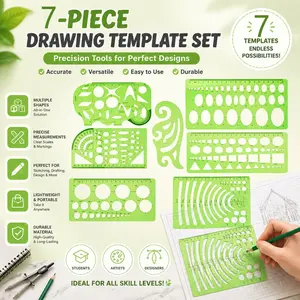 Geometric Shape Stencil Template, 7 Counts/set Plastic Measuring Stencil Template, Drawing Stencil for Office & School, DIY & Tools