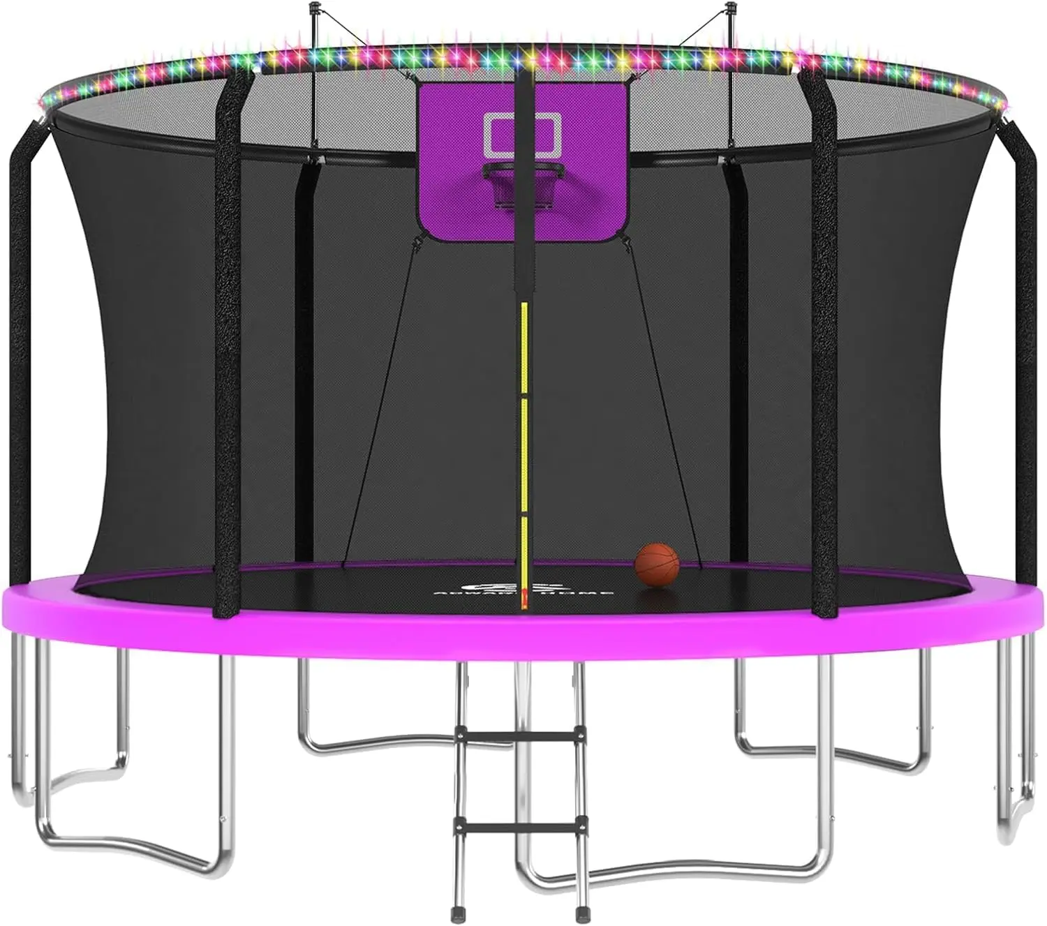 ACWARM HOME Trampoline Outdoor 12FT Trampoline with Basketball Hoop and LED Lights, Recreational Trampolines for Kids and Adults with Enclosure Net & Ladder, ASTM Approved