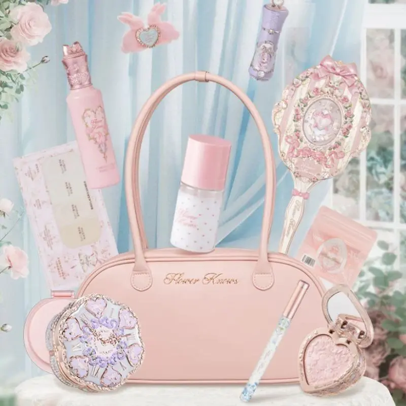 Flower Knows Makeup Gift Set Lip Cream,Blush,Cushion BB Cream,Brightening Concealer,Hydrating Essence & Cosmetic Bag All-in-One