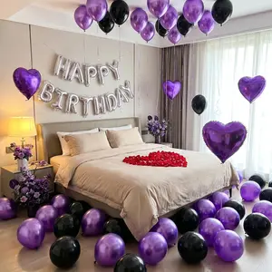 88-Pcs  Purple Black Balloon Garland Kit - Heart Aluminum Foil, Latex & 16-in Silver Happy Birthday Decorative Letter Festive Balloons for Birthday, Valentine's Day Party Decorations