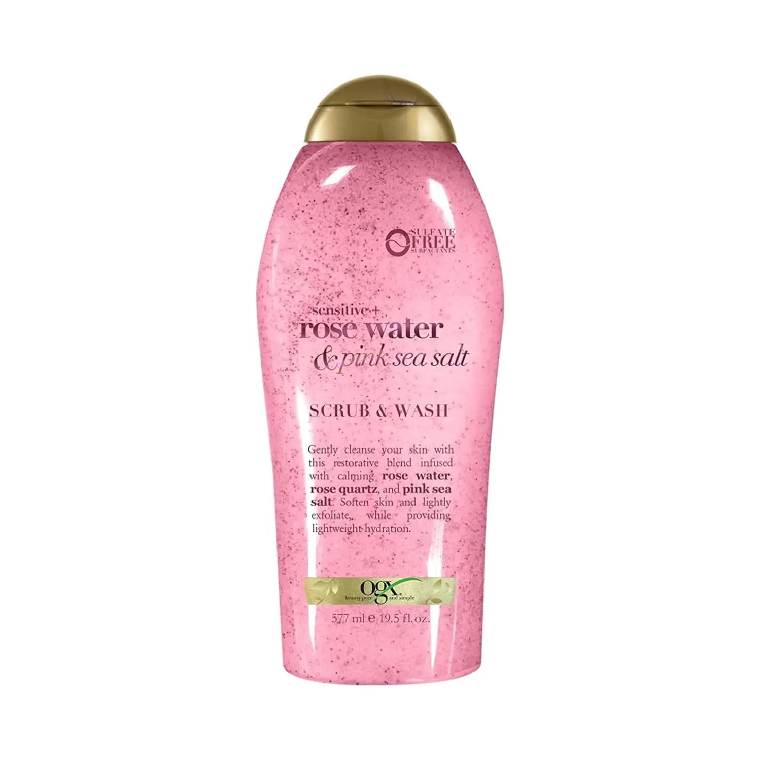 OGX Sensitive + Rose Water & Pink Sea Salt Body Scrub, 19.5 fl oz | Gentle Exfoliating Daily Body Wash, Rose Quartz, Softens Skin, Sulfate-Free Surfactants