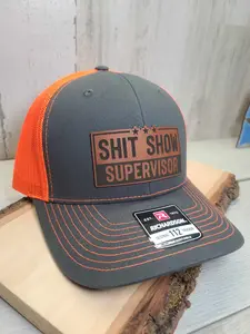 ShitShow Supervisor Trucker Hat Leather Patch Hat mens hats dad hats Snapback Leatherette