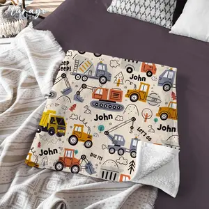 Construction Truck Baby Name Blanket, Custom Baby Boy Nursery Decor, Dump Truck Tractor Excavator Theme Blanket, Personal Baby