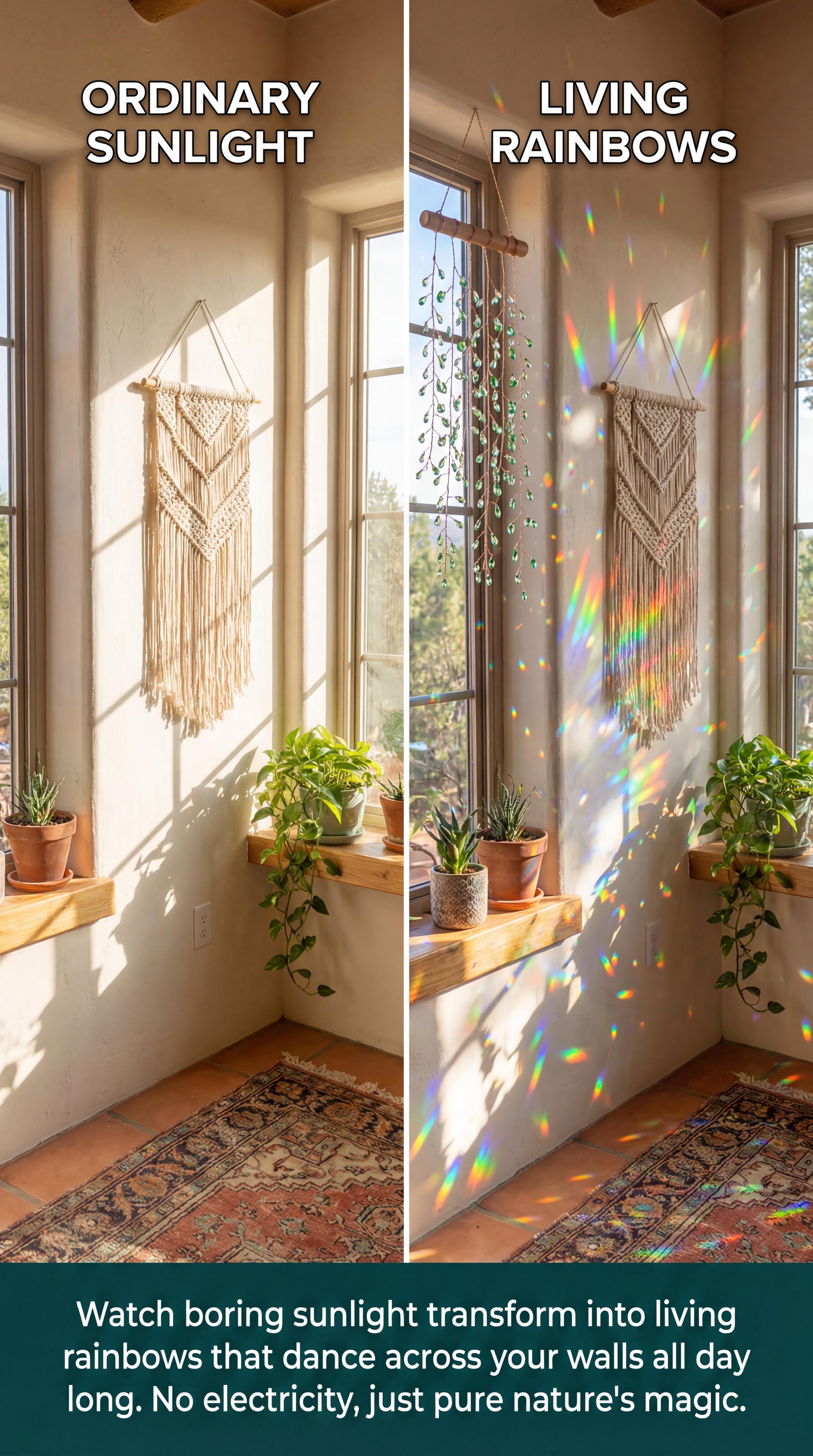 Green/crystal plant suncatcher – Handmade Bohemian Window Decor with Real Wood & Crystal Glass Beads, Rainbow Light Catcher for Home, Garden, suncatcher plant hanger， raised garden beds Gift Idea weeping willow tree Faux Ivy wall planter french doors