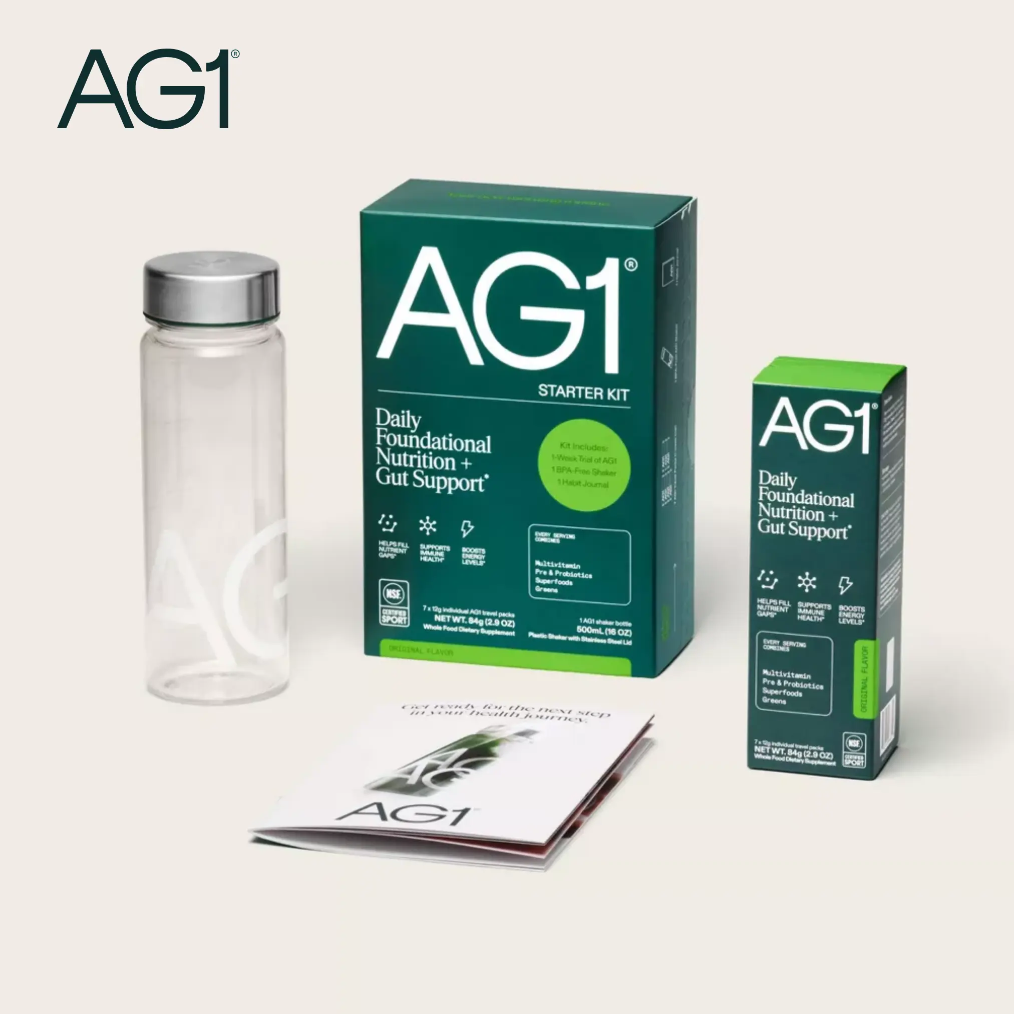 AG1 Athletic Greens 7-Day Starter Kit – All-in-One Greens Powder with Multivitamin, Probiotics, Superfoods – Includes 7 Travel Packs, BPA-Free Shaker & Habit-Building Journal