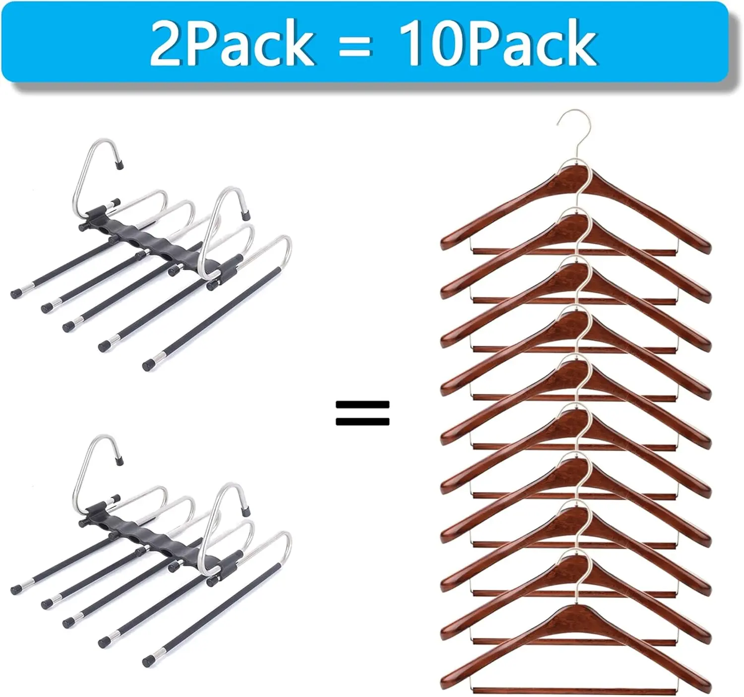 Stainless Steel Magic Pants Hangers - 2-Pack Space-Saving Closet Organizer with Multiple Layers, Multifunctional for Hanging Trousers, Scarves