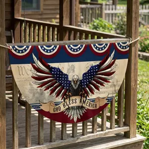 God Bless America Semi-Circular Banner – Patriotic Eagle Balcony Banner, USA Flag Decor, 4th of July Outdoor Decoration