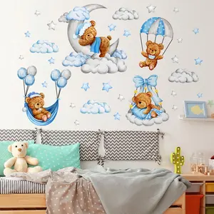 Bear & Balloon Pattern Wall Sticker, 4 Counts/set Self Adhesive Wall Decal, Wall Art Decorative Sticker for Home Bedroom Living Room, Ornaments, Decoration Sticker