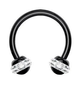 Clear Gem Orb Black Circular Barbell