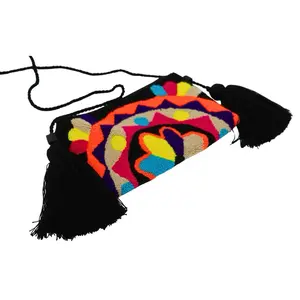 Handmade Clutch with Colorful Patterns and Black Tassels