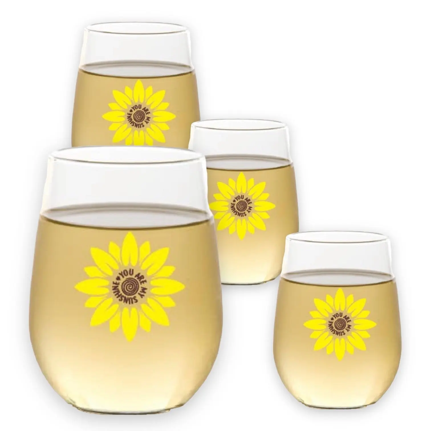 You Are My Sunshine - Sunflower - Shatterproof Stemless Wine Glass - 4-pk